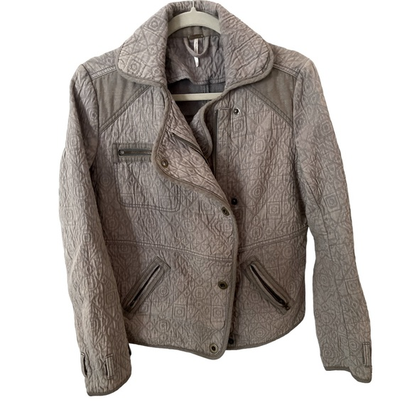 Free People Jackets & Blazers - Free People Linen Blend Quilted Moto Bomber Jacket‎ XS